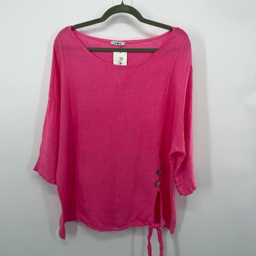 NWT Puro Lino Italian Pink Linen Top